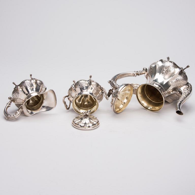 KAFFESERVIS, 3 delar, silver, finska kontrollstämplar 1990. Tot. vikt 1640 g.