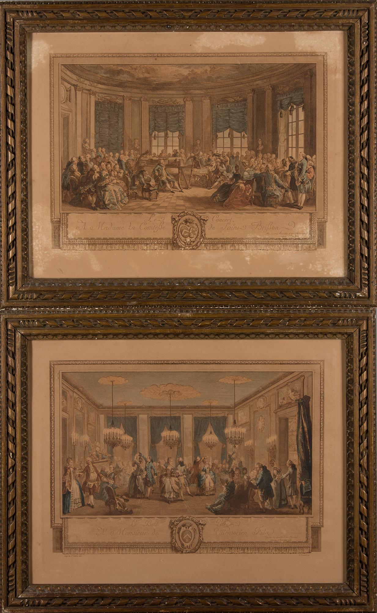 AUGUSTIN DE SAINT-AUBIN, efter, 2 st handkolorerade etsningar, L. Provost, 1800-tal.