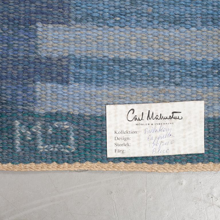 Carl Malmsten, matto, "Capella, blå", flat weave, ca  242-243,5 x 165,5 cm, signed CM.