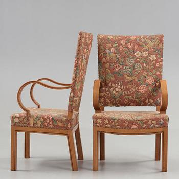 Nils Ahrbom & Helge Zimdahl, a pair of walnut armchairs, Stockholm 1932.