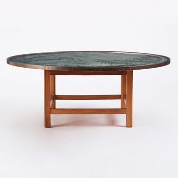 Josef Frank, a mahogany base table, map on the top, Svenskt Tenn, Sweden, model U601 (the top) & U491, 1960s-1970s.