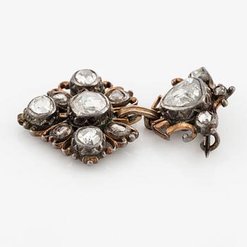 A  14K gold and silver brooch with rose-cut diamonds, 19th century.