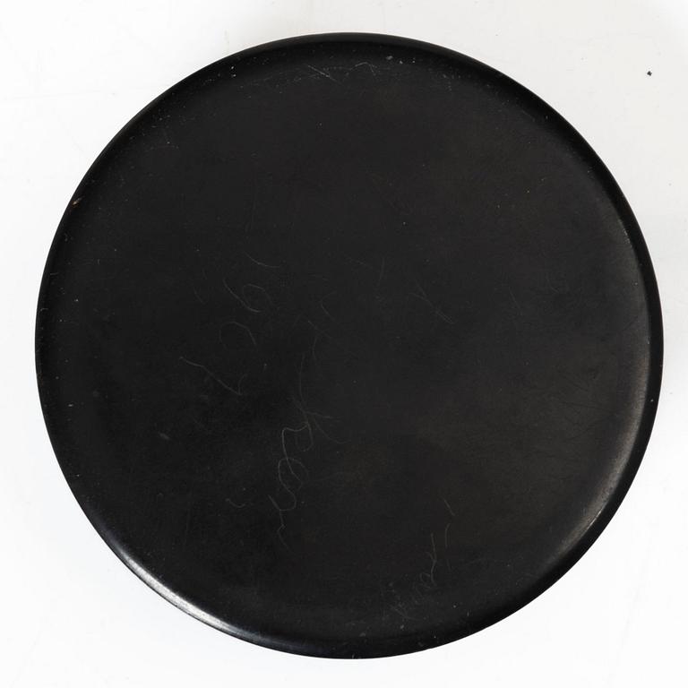 A French lacque noir, tortoiseshell and ormolu snuffbox with a medallion after Claude Galle, early 19th century.