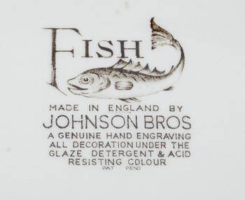 FISKSERVIS, 9 delar, porslin, "Fish", Johnson Bros, England.