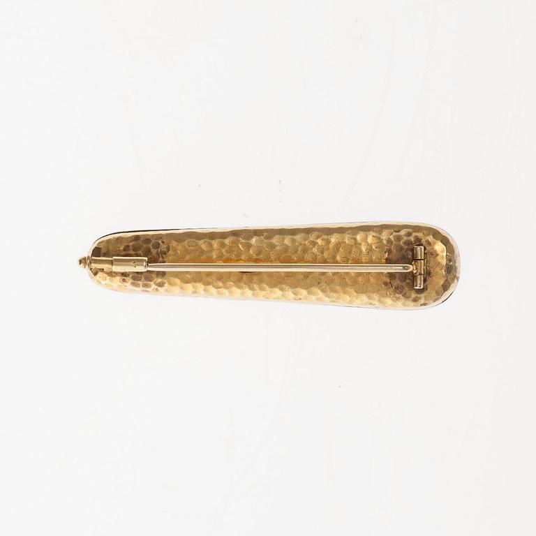 BROSCH, 14K guld. Rosenslipade diamanter, rubiner, safir. Tidigt 1900-tal.  Vikt 5,1 g.