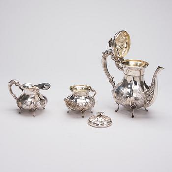 KAFFESERVIS, 3 delar, silver, finska kontrollstämplar 1990. Tot. vikt 1640 g.