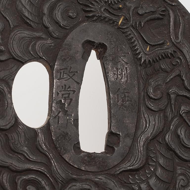 Tsuba, två stycken, Japan, Edo, signerade.