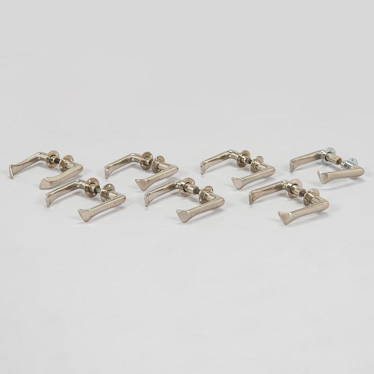 Alvar Aalto, seven paris of mid-20th century doorhandles manufactured by Kellokosken Tehdas, Finland.