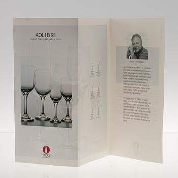 VINGLAS, 14 + 6 delar, klart glas, "Kolibri" Timo Sarpaneva, Iittala. 1980-tal.
