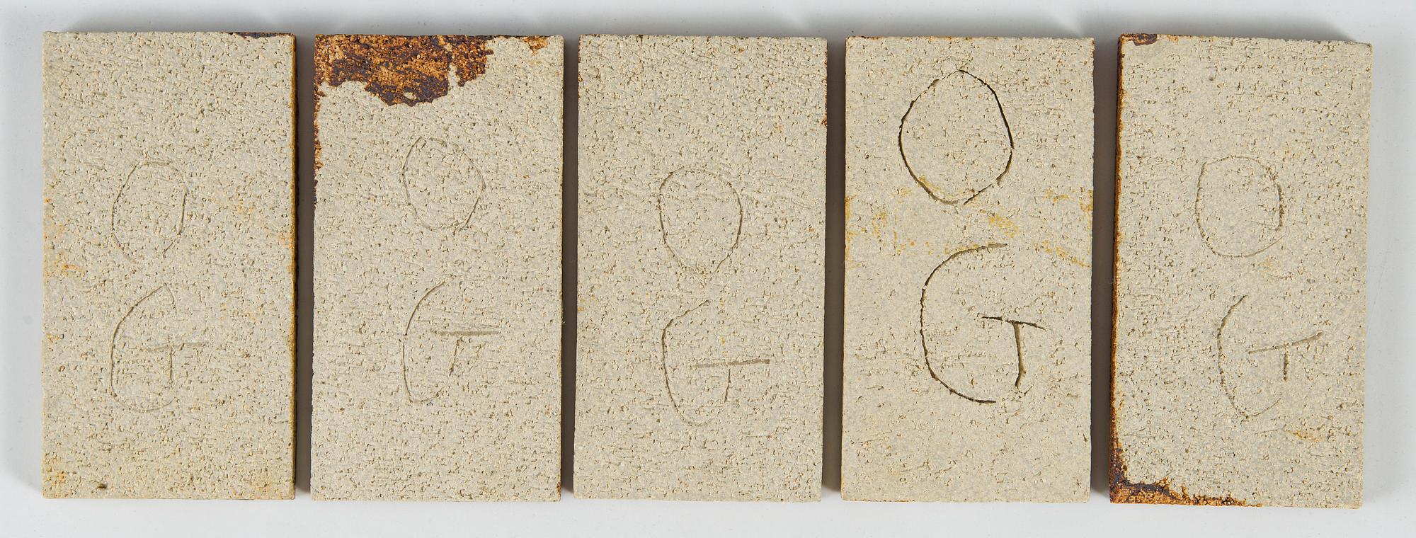 Roger Capron, a five-piece ceramic relief, signed.