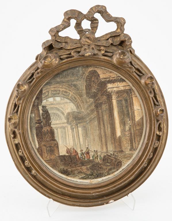 Gravyrer, ett par, kolorerade,  1700-tal, troligtvis Frankrike/Italien, signerade.