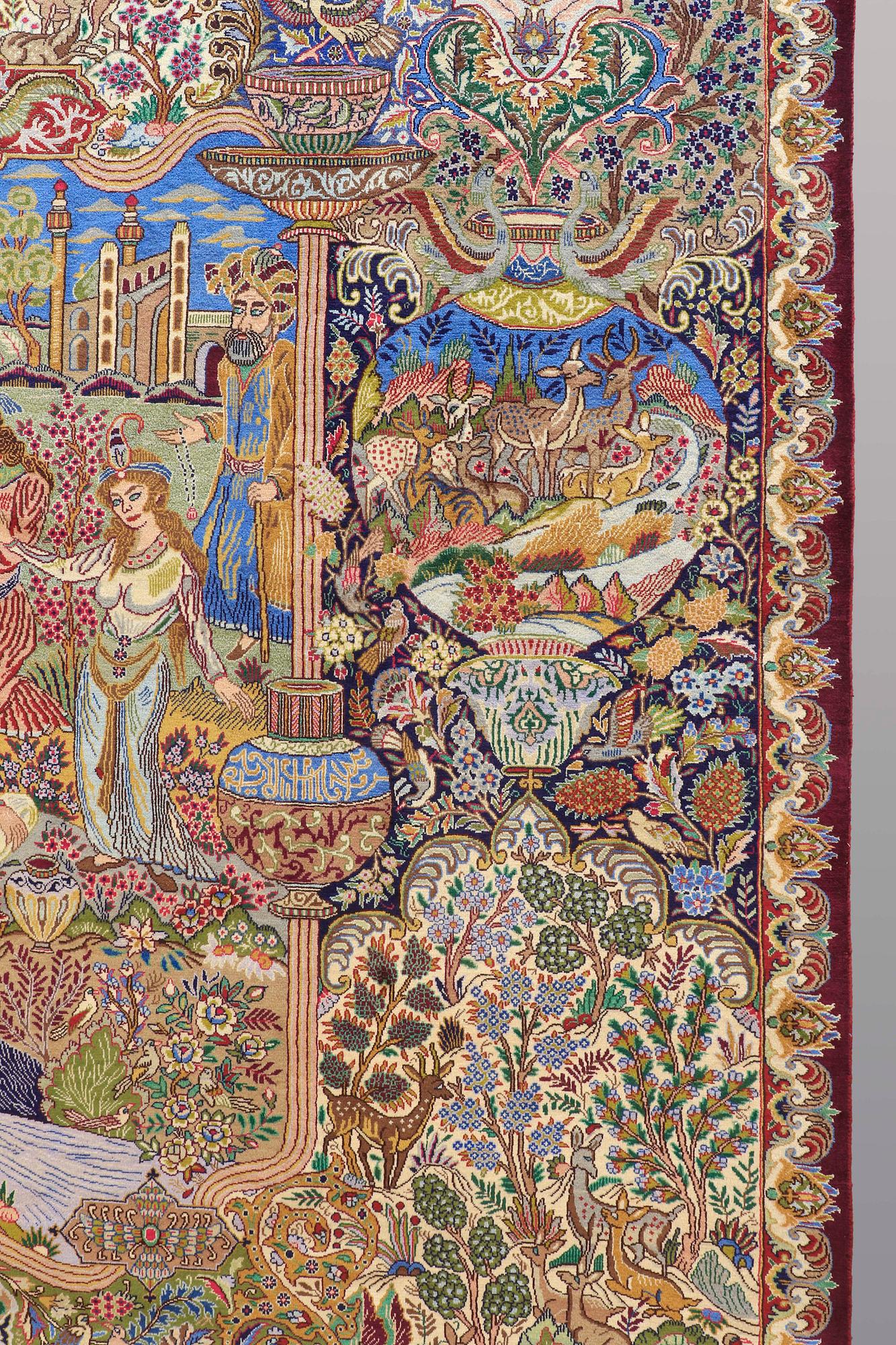A CARPET, Figural Kashmar, ca 395 x 297 cm.