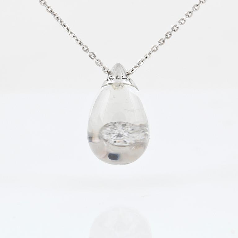 HÄNGE med kedja, Salvini, Italy, 18K vitguld med en droppformad quartz framför en diamant ca 0.02ct.