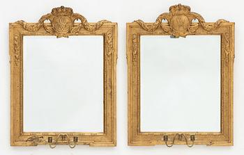 Mirror wall sconces a pair, Gustavian style, circa 1900.