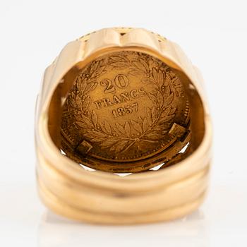 Ring in 18K gold with Napoleon III 20 francs coin, 1857.