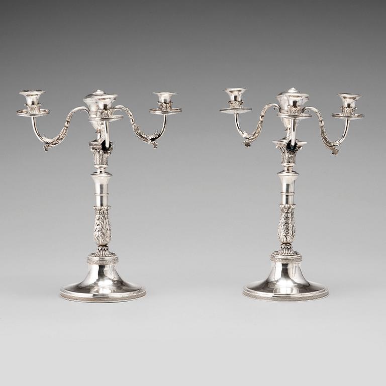 A pair of German 19th century silver candelabra, unidentified makers mark, Frankfurt.