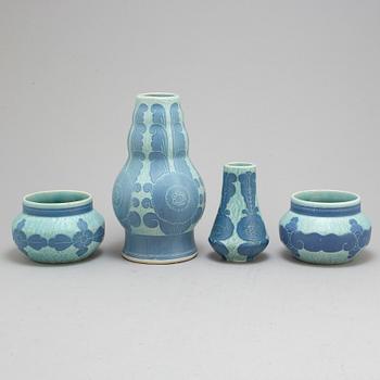 JOSEF EKBERG, four ceramic 'Sgrafitto' vases from Gustavsberg, 1919-22.