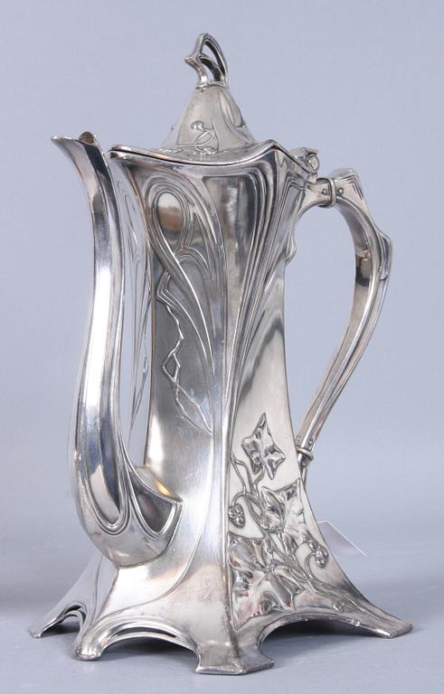 KAFFESERVIS, 3 del, vitmetall, WMF, jugend 1900-talets första hälft.