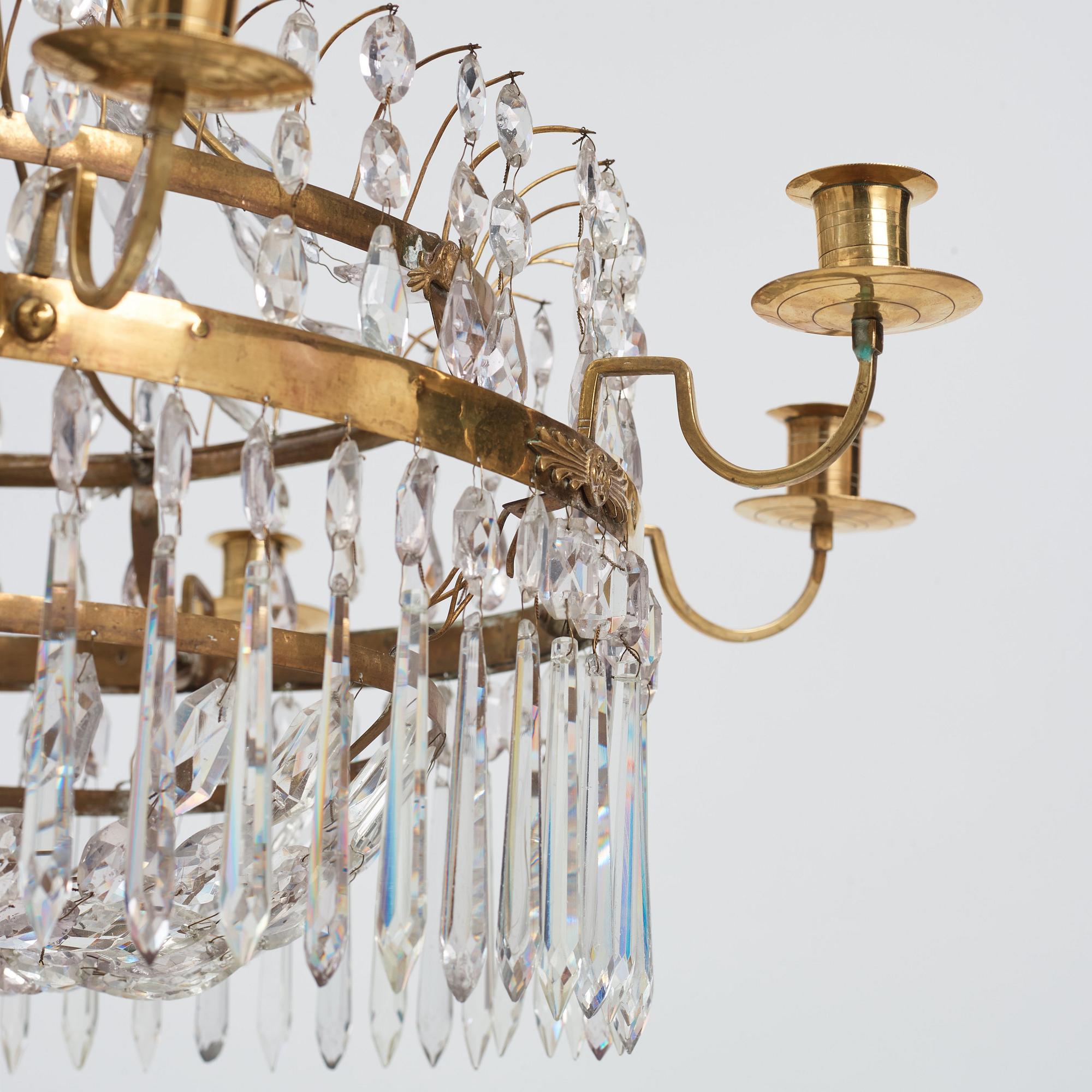 A late Gustavian nine-light chandelier, early 19th century.