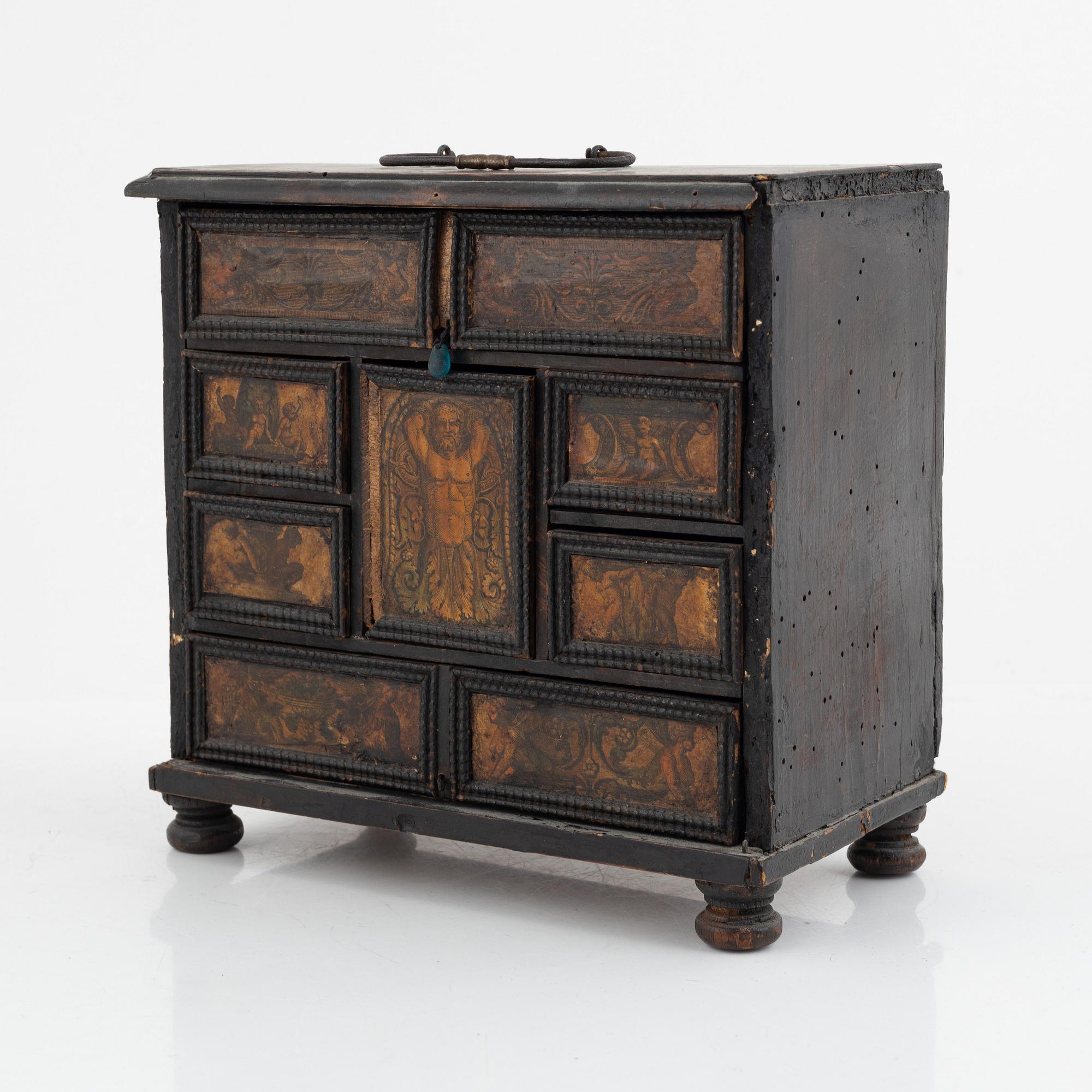 Miniatyrkabinettskåp, Sydtyskland, omkring år 1700, Barock.