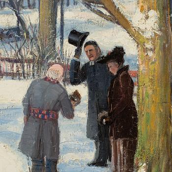 An Otto Hesselbom oil painting depicting Spånga Church.