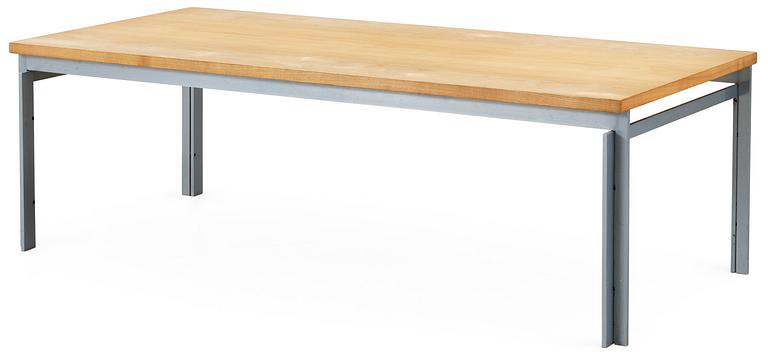 A Paul Kjaerholm steel and oak coffee table "PK-59", E Kold Christensen, Denmark.