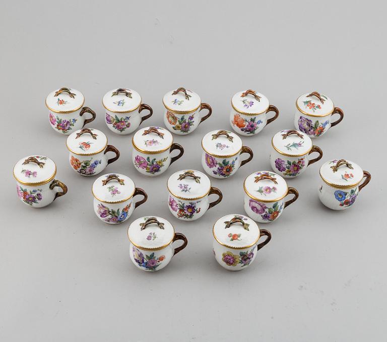 A set of 16 Royal Copenhagen custard cups with covers, Denmark, 20th Century.