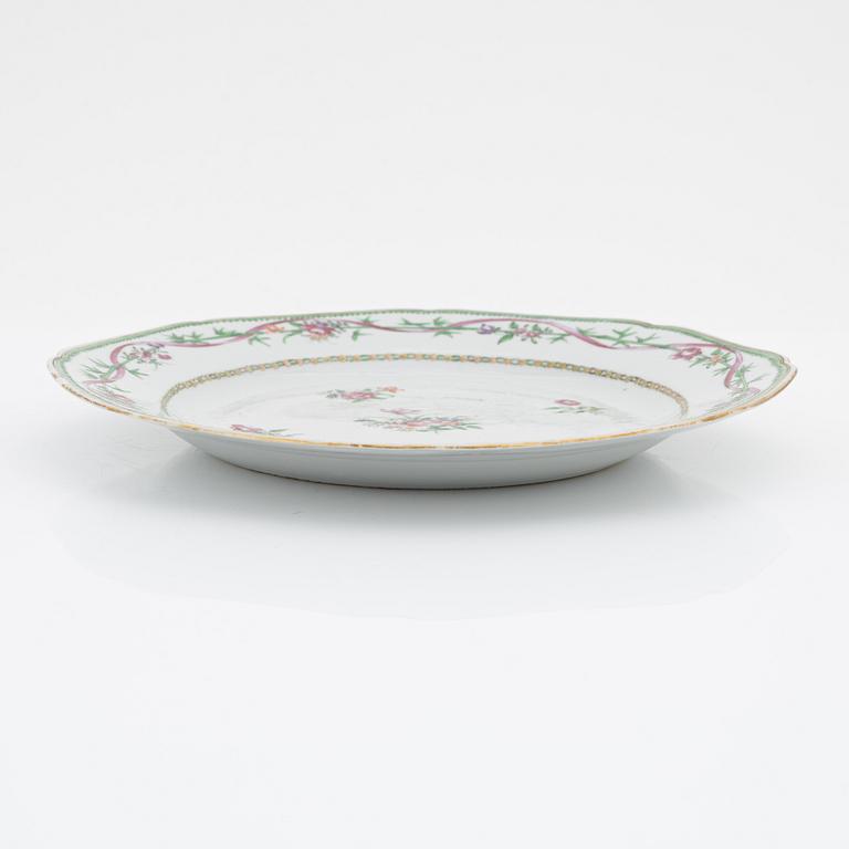 A set of five famille rose dinner plates, Qing dynasty, Qianlong (1736-95).