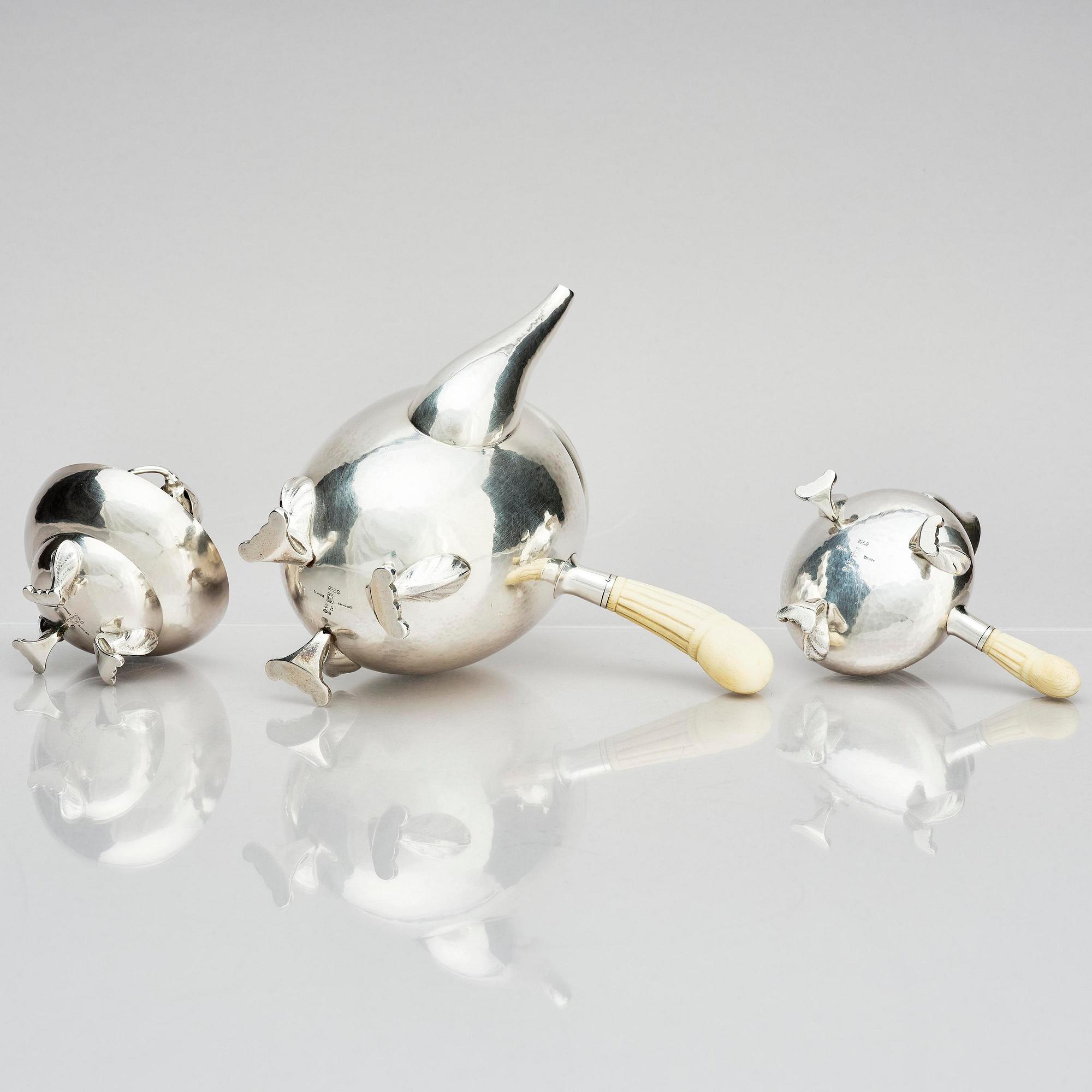 Georg Jensen, a three pieces coffee service in sterling silver, "Magnolia/Blossom", Copenhagen 1933-44.