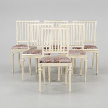 MATSALSMÖBEL, med 3 iläggsskivor, 7 delar, gustaviansk stil, 1900-talets mitt.