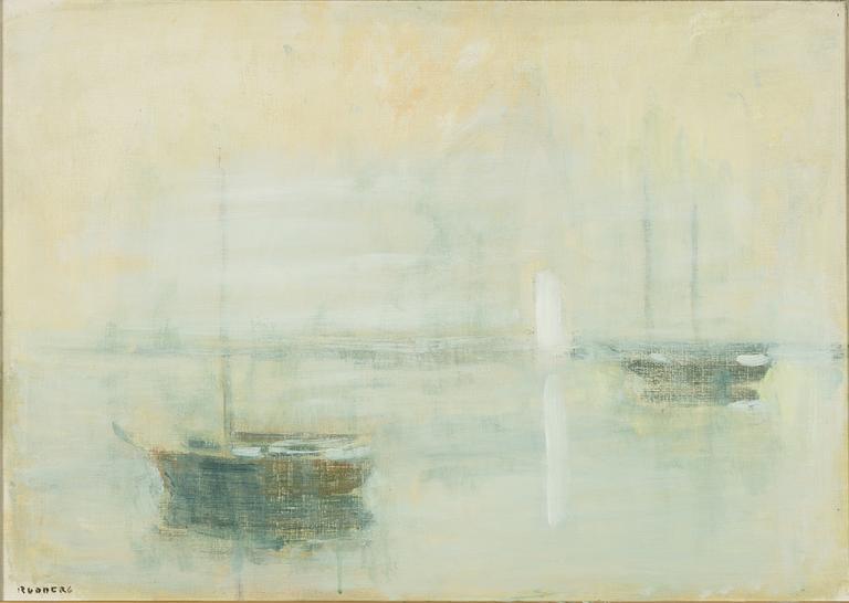 Gustav Rudberg, Misty day with boats at anchor.