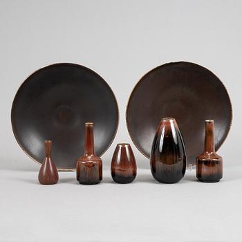 Two bowls, and five vases by Carl-Harry Stålhane, stoneware, Rörstrand.