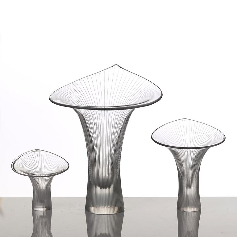 Tapio Wirkkala, a set of three "Chantarelle" glass vases, Iittala, Finland.
