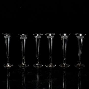 A group of six champagne glasses, circa 1800.