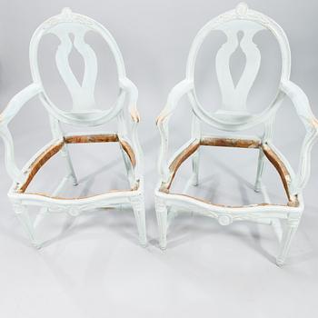 A pair of  Swedish Gustavian late 18th century armchairs, Stockholm.