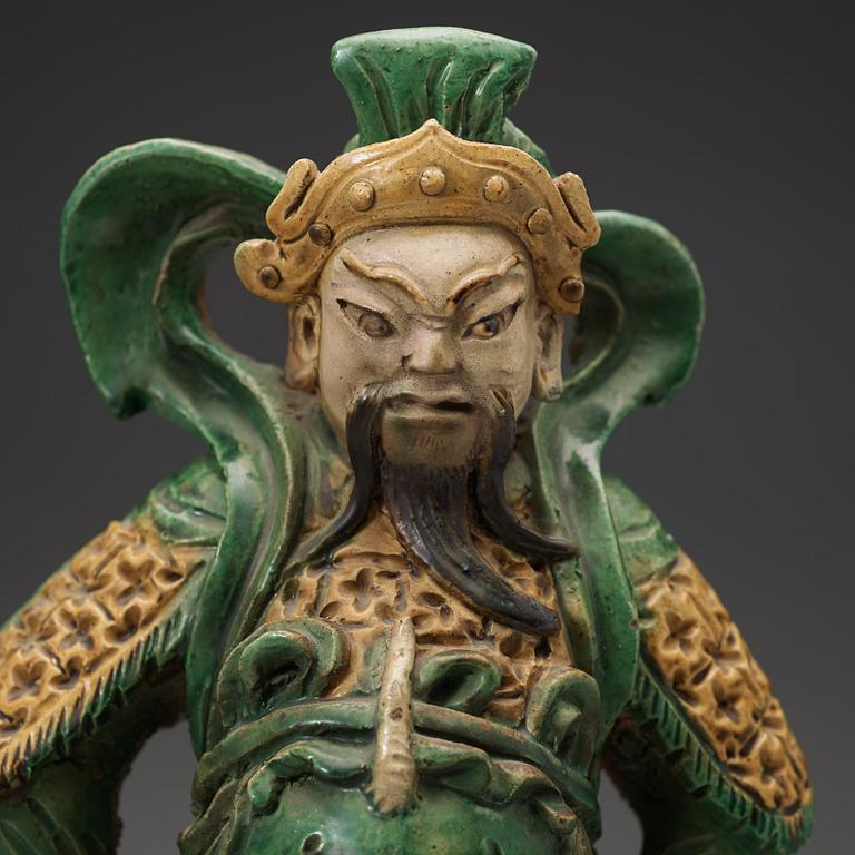 A sancai glazed figure of Guandi, Ming dynasty (1368-1644).