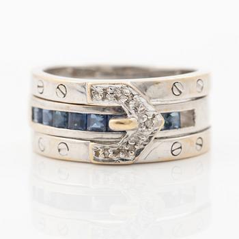 Ring, two-part, 14K white gold with sapphires and small diamonds.