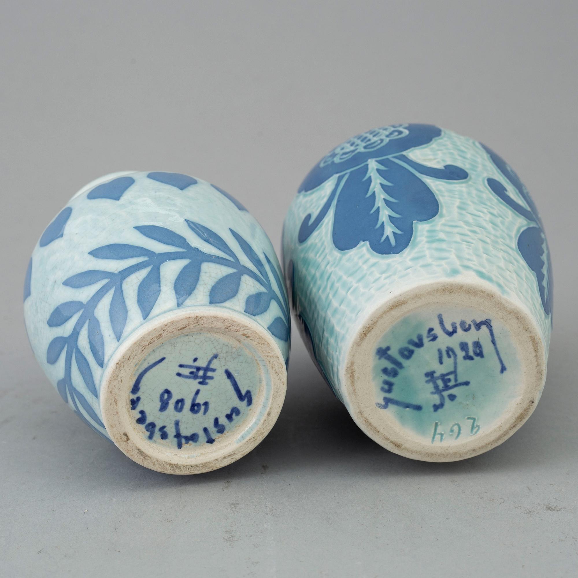 Two vases by Josef Ekberg, Gustavsberg, 1924 and 1908.