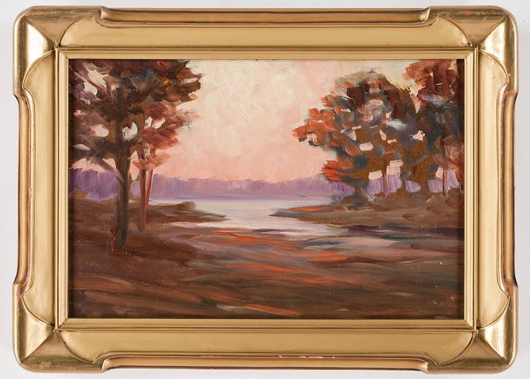 OKÄND KONSTNÄR, 2 st, olja på pannå, omkring 1900-talets mitt.