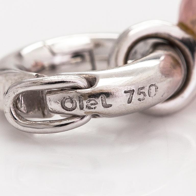 Ole Lynggaard, A silk, rose quartz, diamond 0.015 ct and 18K white gold bracelet. Denmark.