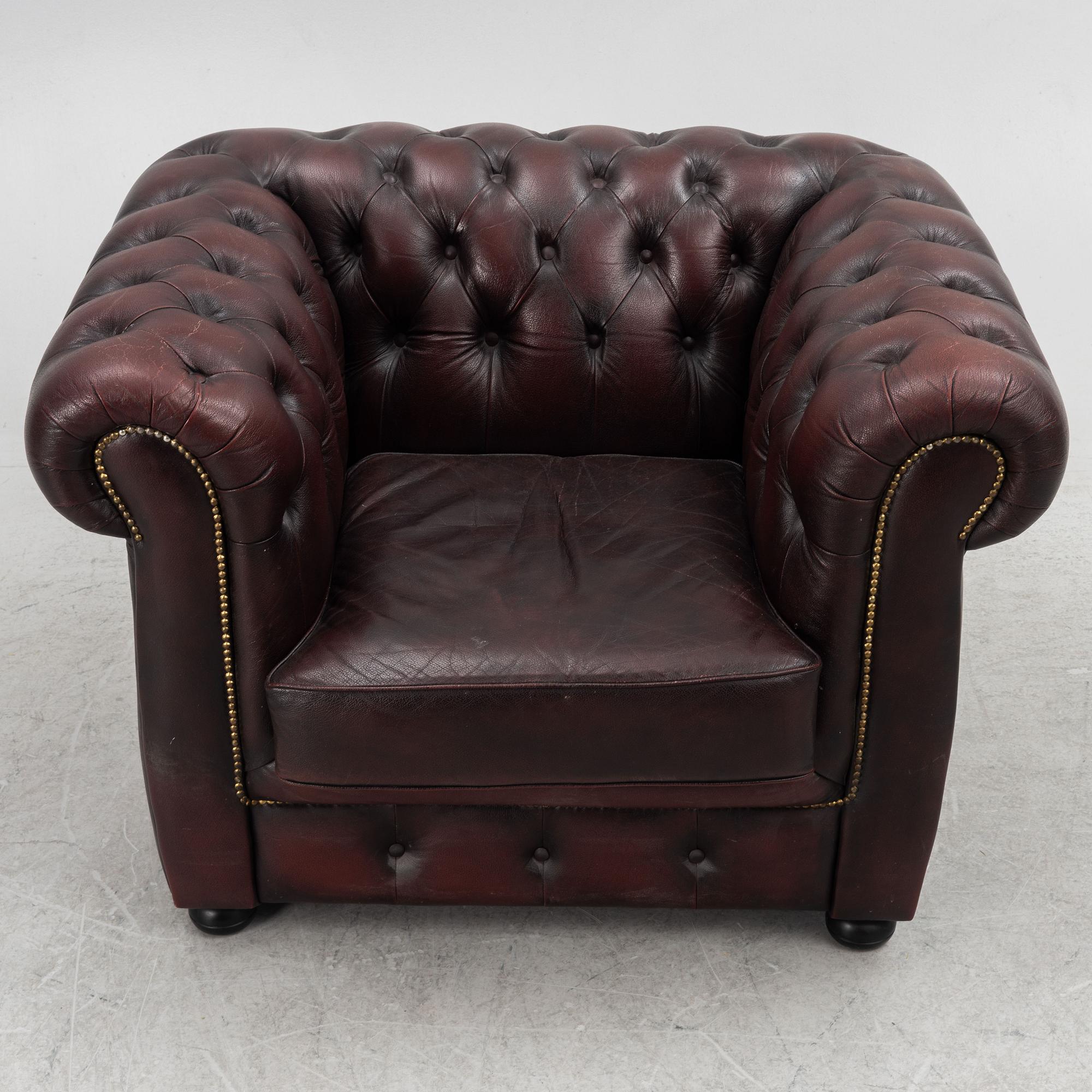 Sofa and armchair, Chesterfield, second half of the 20th Century.