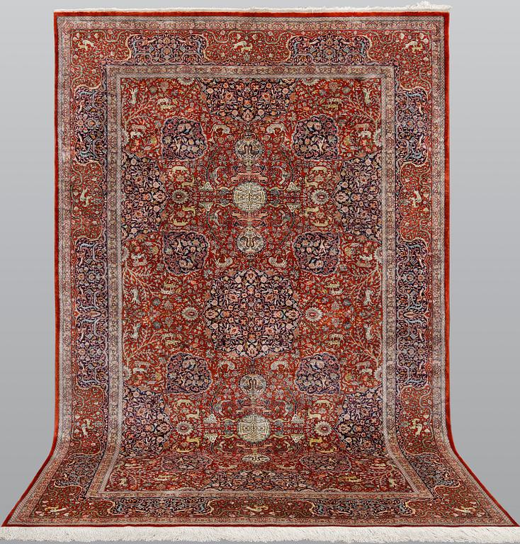 Rug, oriental, figural, silk, approx. 245 x 143 cm.