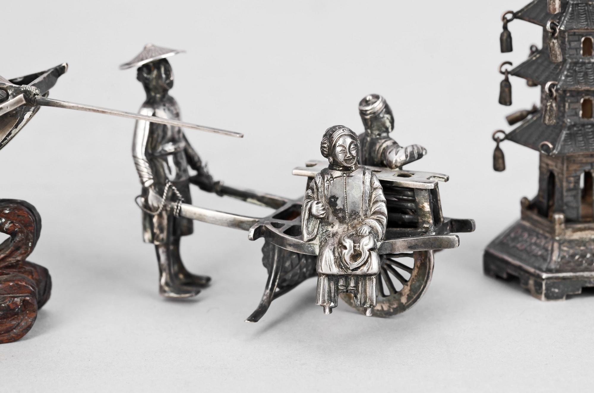 PARTI SILVER, 7 delar, Asien, 1800/1900-tal. Tot vikt 331g.