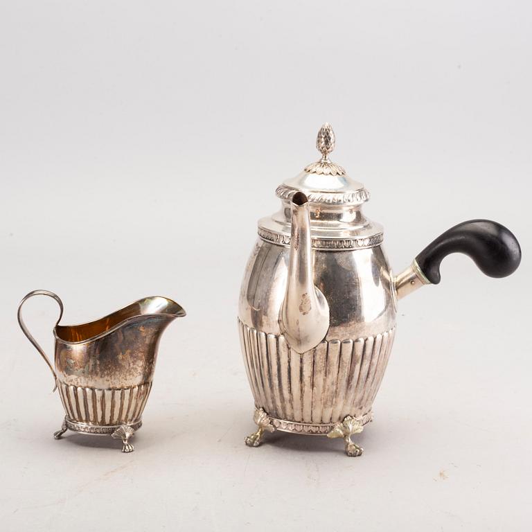 Kaffeservis, silver, 3 delar, bland annat GAB, Stockholm, 1908.