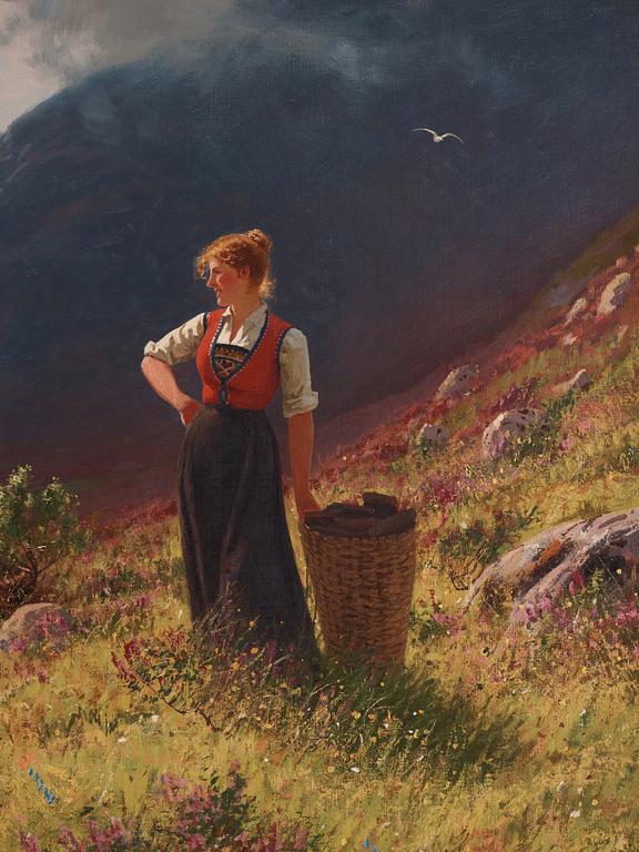 Hans Dahl, Woman in a fjord landscape.