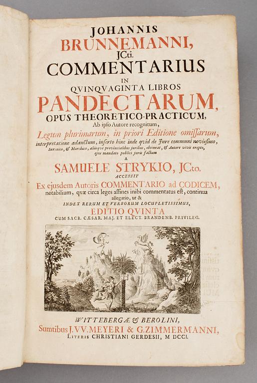 BOK, "Commentarius ..Pandectarum..", av Johannes Brunnemani, Wittenberg & Berlin 1701.