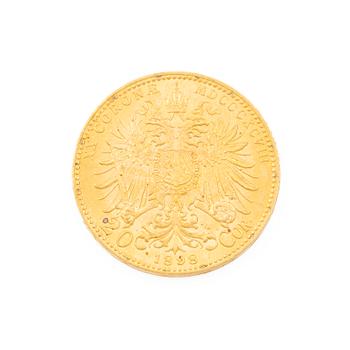 Guldmynt, Österrike-Ungern, 20 Corona, 1898.