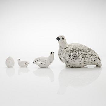 Henrik Allert, a set of three ceramic birds and an egg, Pentik, Finland.