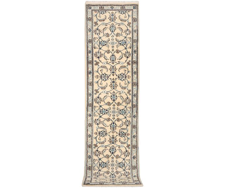A Nain runner, part silk, c. 288 x 64 cm.
