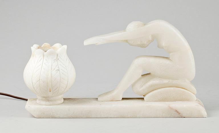 BORDSLAMPA, alabaster, art deco, 1930/40-tal.